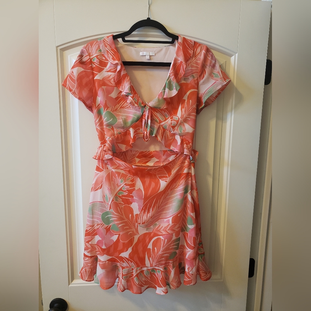 GB tropical dress with a cut out